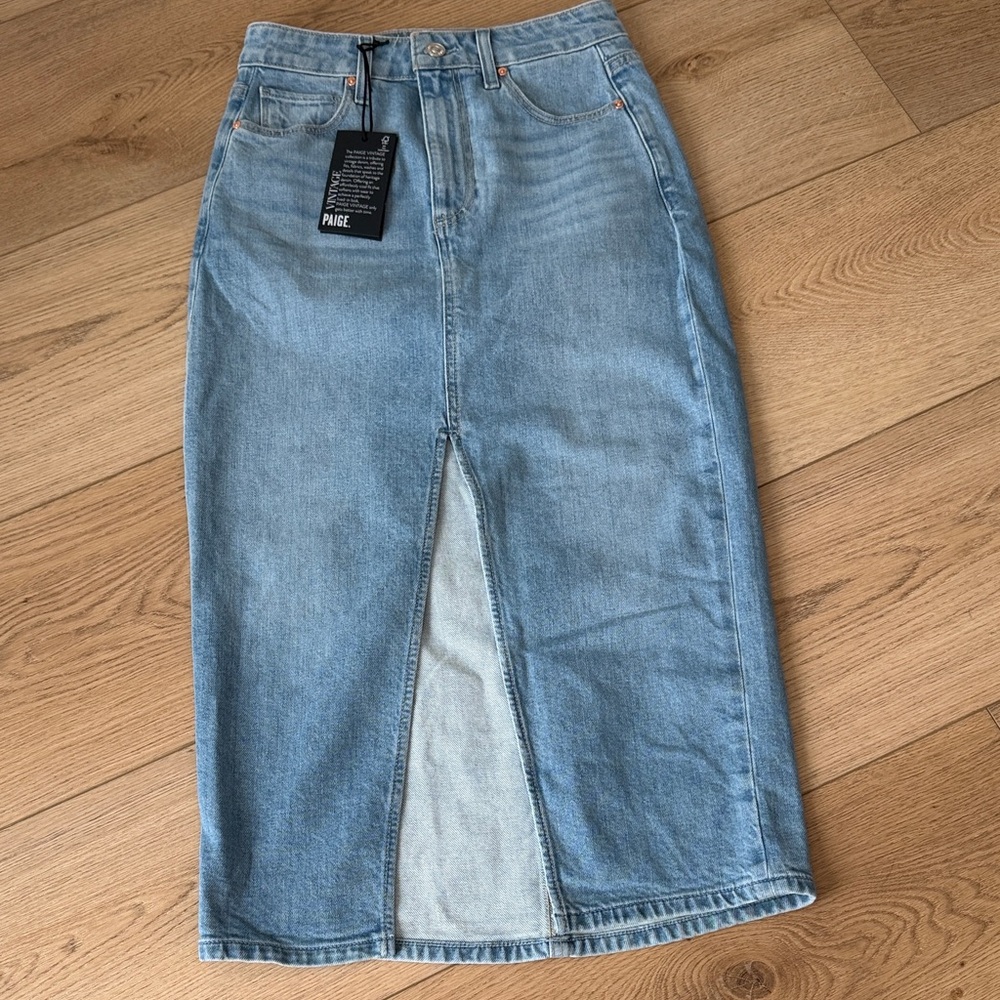 PAIGE Light Blue Denim Skirt with Front Slit